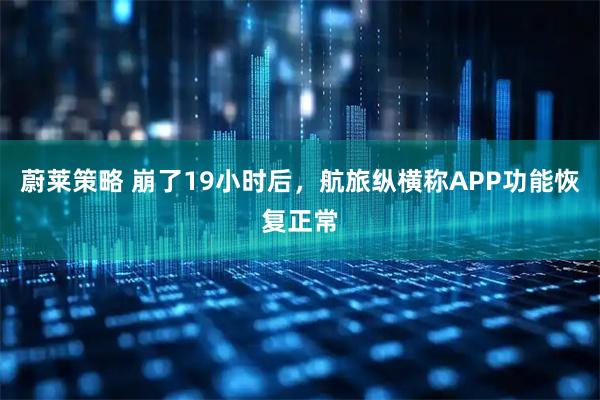 蔚莱策略 崩了19小时后，航旅纵横称APP功能恢复正常