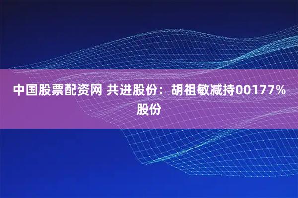 中国股票配资网 共进股份：胡祖敏减持00177%股份